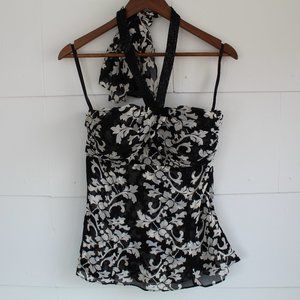 3/$20 Black & White Floral Halter Neck Top sz. 4
